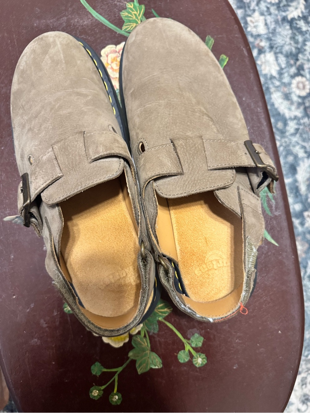 Dr. Martens Taupe Suede  Strap Clogs